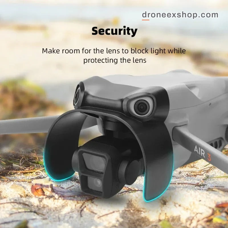 BRDRC lens hood fitted on the DJI Air 3 gimbal camera