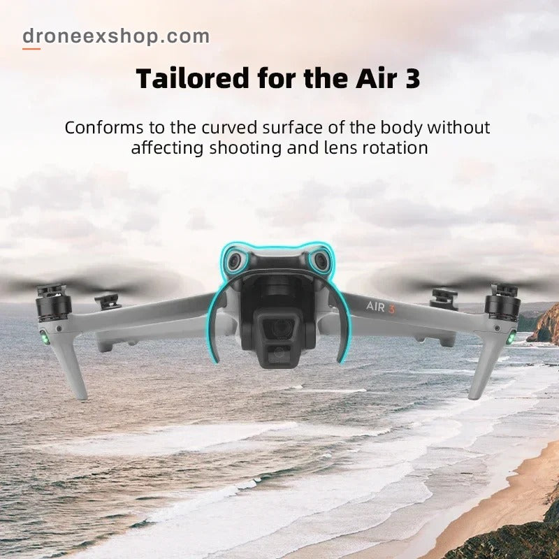 Lens hood follows the curve of the DJI Air 3 body without limiting lens rotation