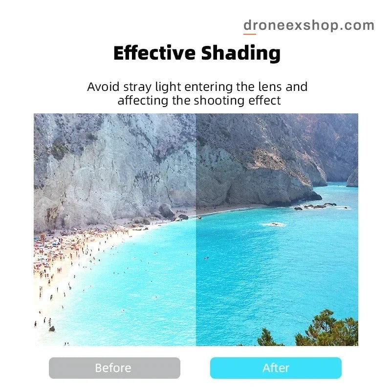 Lens hood blocks stray light, before and after comparison