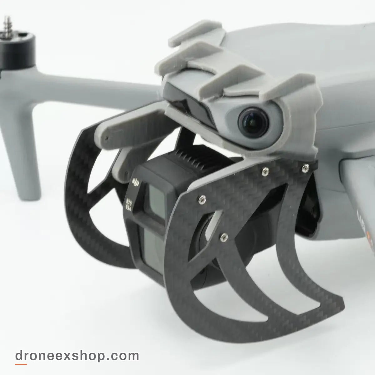 Carbon fibre gimbal guard fitted on a DJI Air 3S
