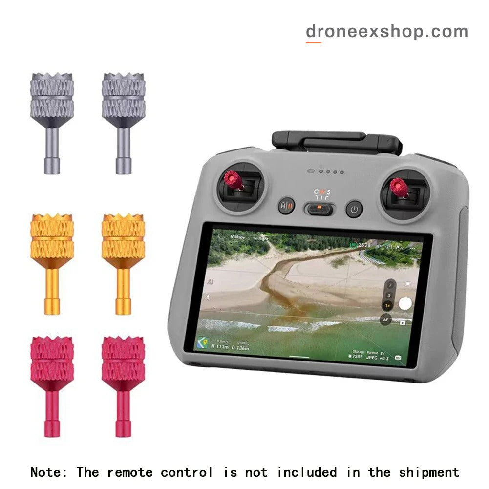 DJI controller thumb sticks in silver, yellow and red, one pair of each colour