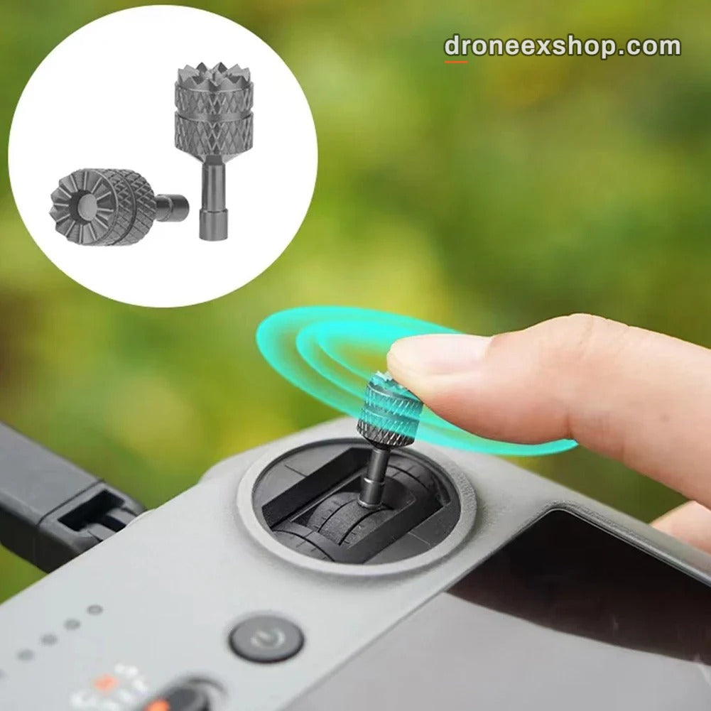 Silver DJI controller thumb stick being fitted to the controller