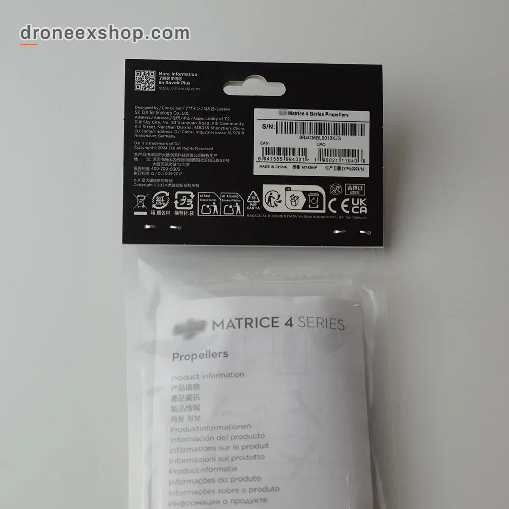 Back of the DJI Matrice 4 Series propellers pack with label and serial number