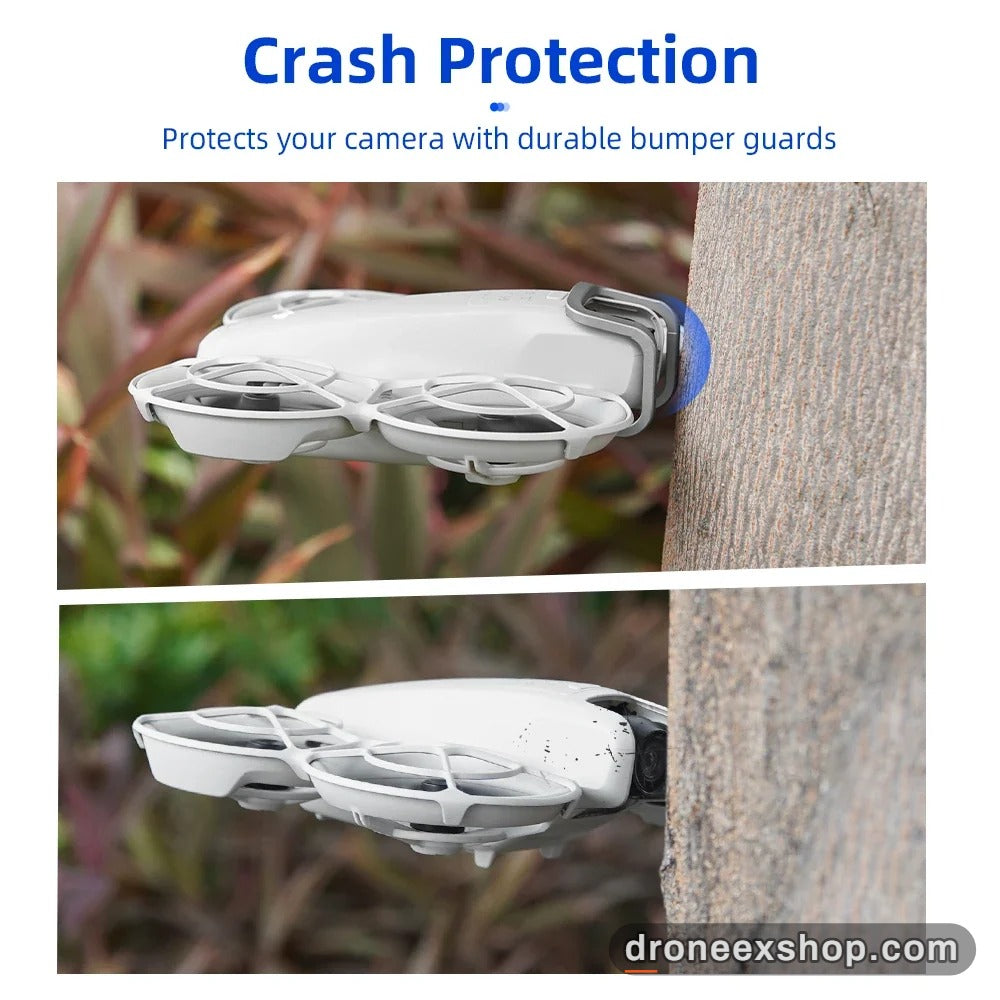 DJI Neo gimbal bumper protecting the camera in a crash against a tree