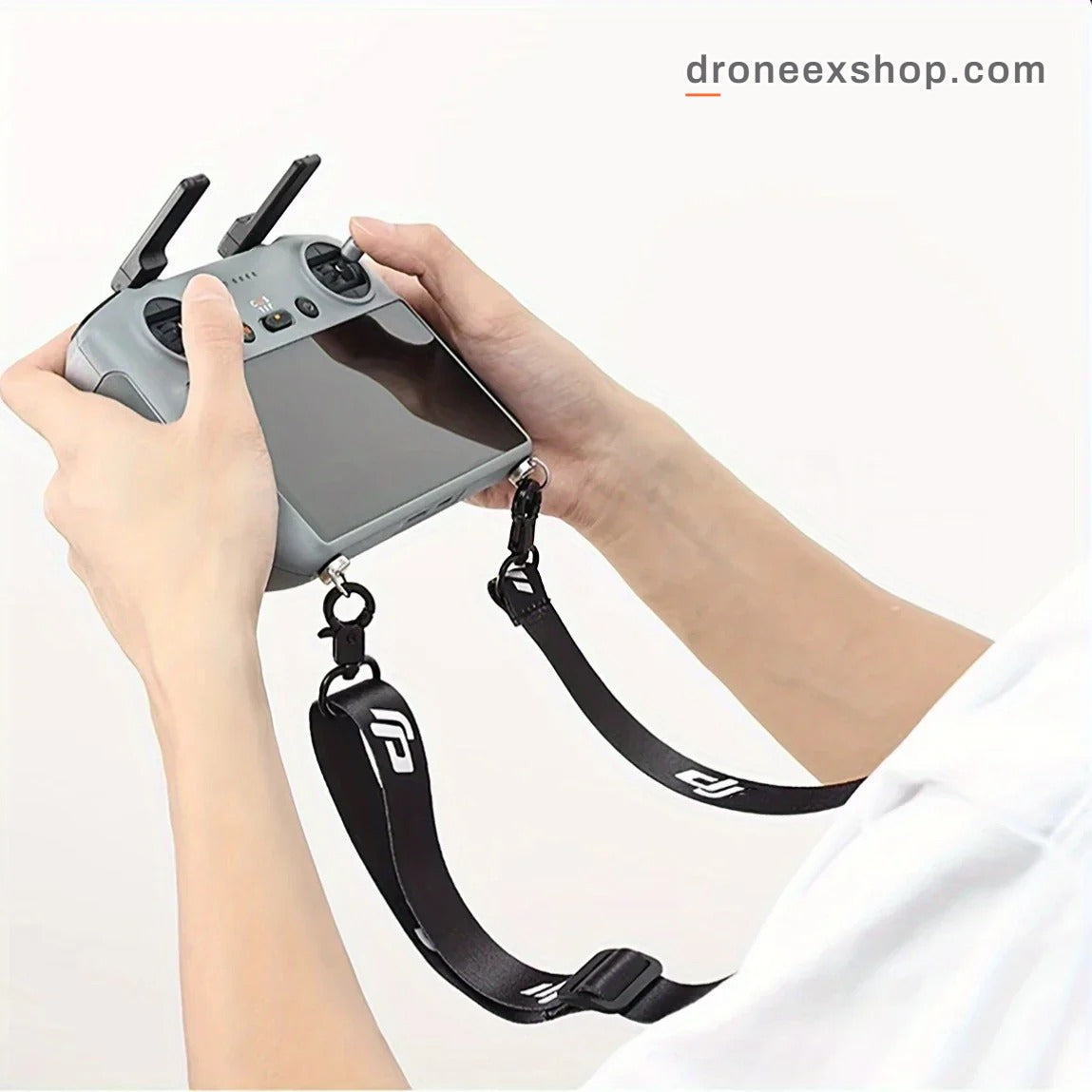DJI RC controller neck strap with clip fitted to the controller
