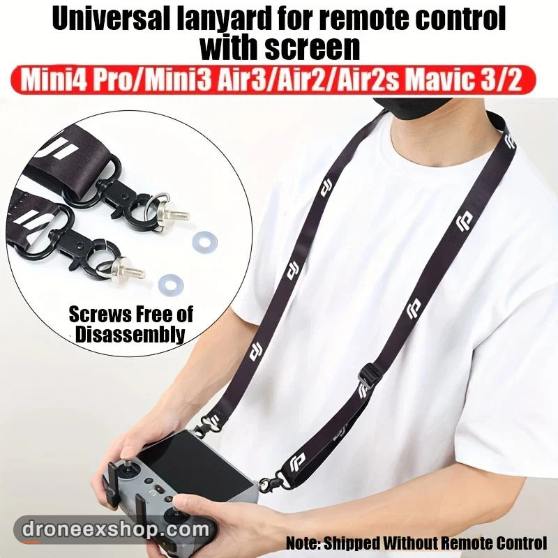 Universal neck strap for DJI remote controllers with screen, clip-on fit, shipped without the controller